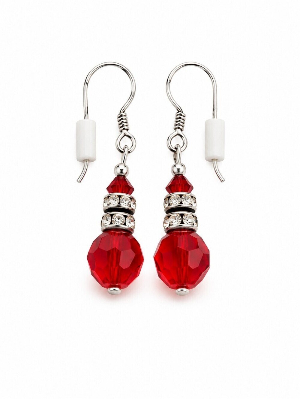 Dainty Sterling Silver Red Crystal Drop Hook Earrings